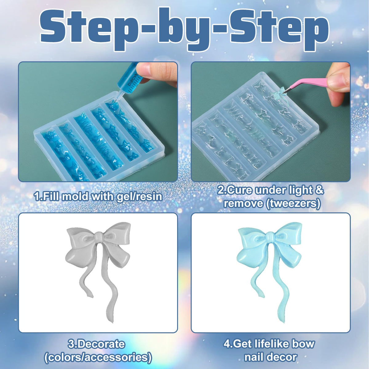 Close up view of the durable and tear resistant Thrymme bow nail mold for craft projects.
