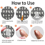 Three piece imported PH PandaHall letter typography plate collection for custom typography nail art styling.