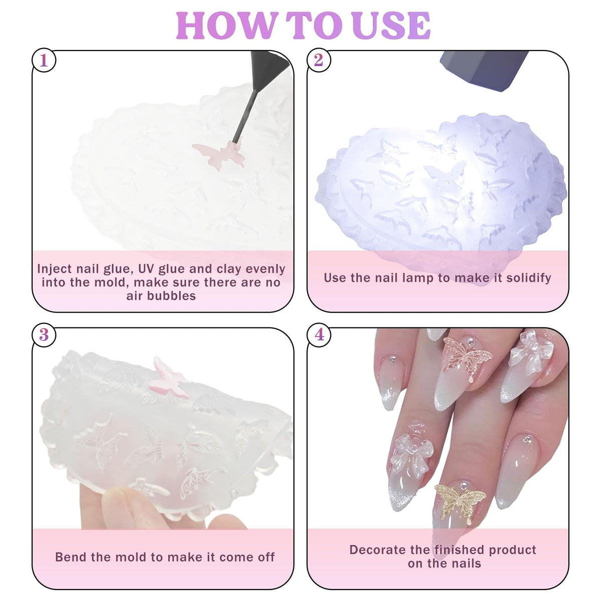 HOIEPJAP reusable 3D nail art template set laid out flat to show all styling patterns.