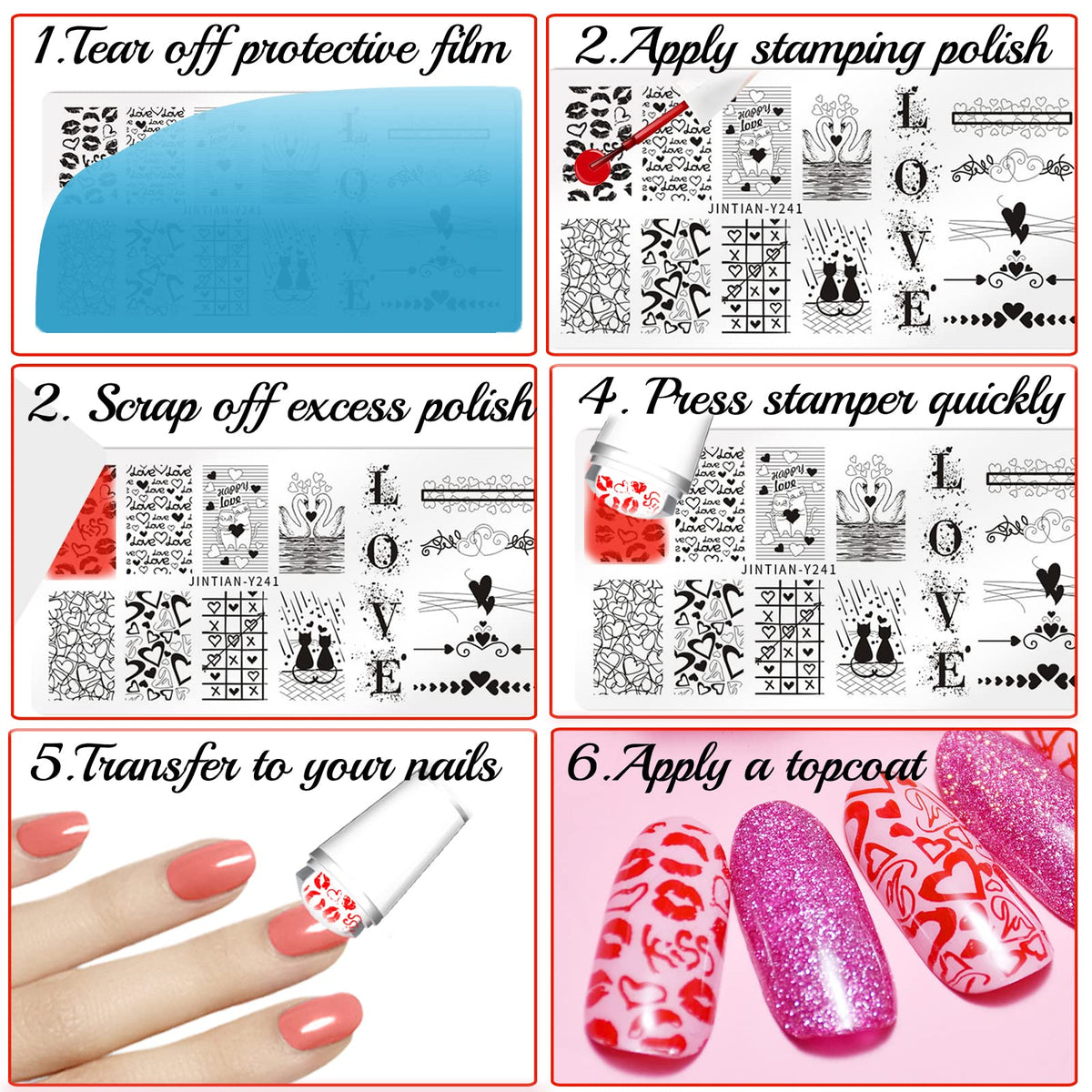 Complete nail stamping kit set for creative manicure art