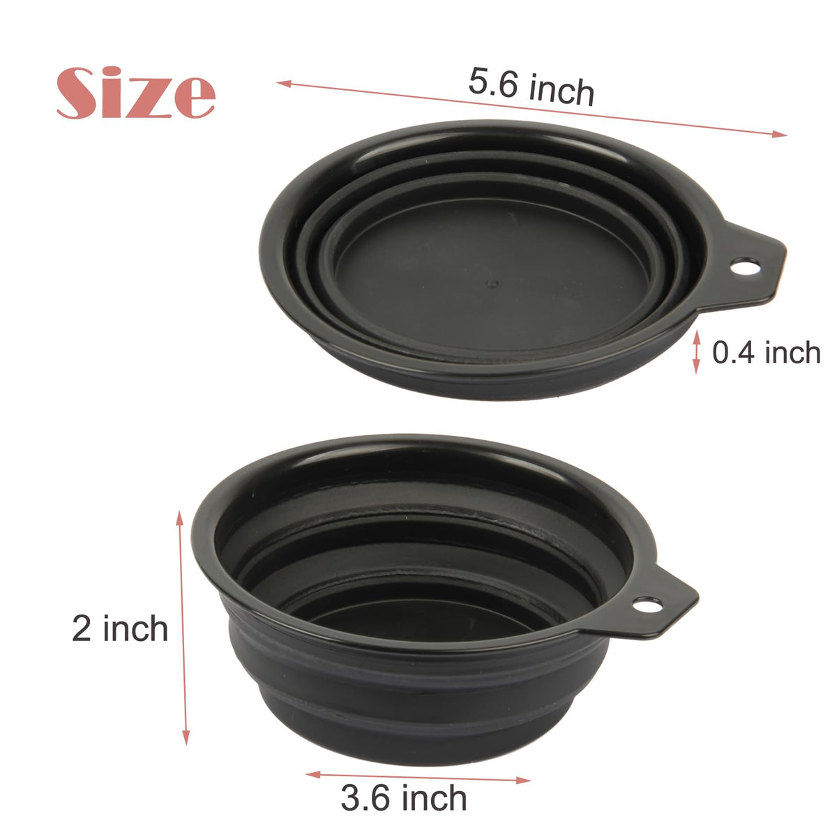 Collapsible silicone mixing bowl in black showcasing the folding design and convenient side handle