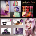 Protective ear covers and reusable black gloves included in the fifteen piece DIY salon kit
