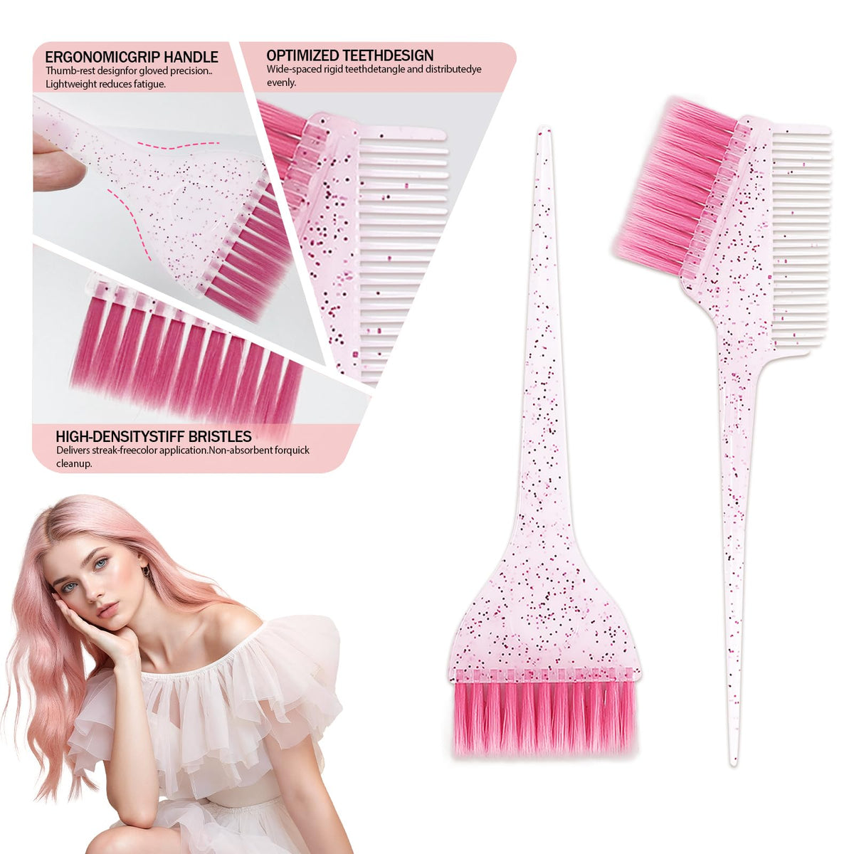 ZMOIVOK rose pink hair coloring kit highlighting combs close up view