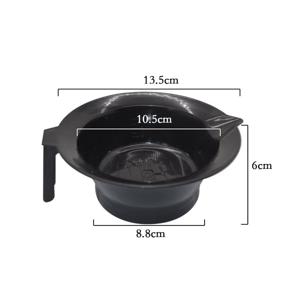 Black salon coloring bowl with built in handle and pouring lip side profile