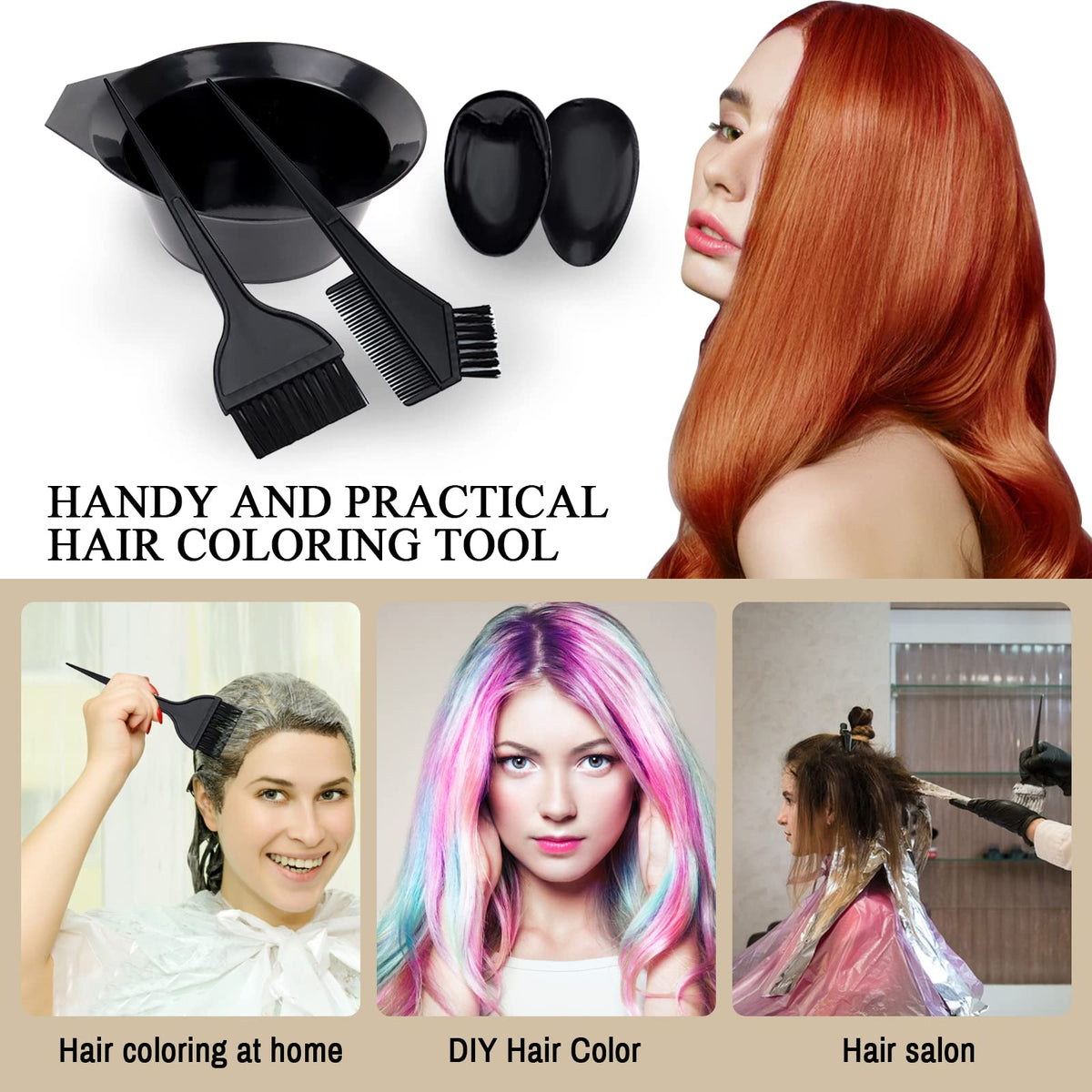 Black chemical resistant hair applicator brushes with protective earmuffs included in the styling kit.