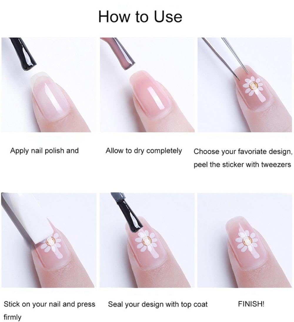 Application demonstration of 5d embossed nail stickers on natural nails