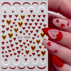 Example of French line and heart nail stickers on fingertips