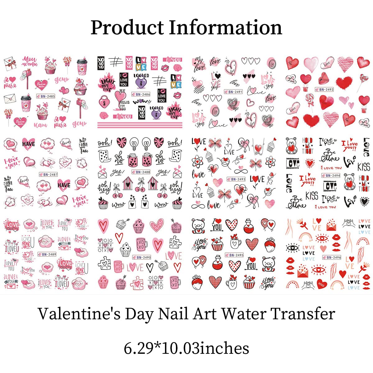 Pink heart and lip motif nail art decals for manicure