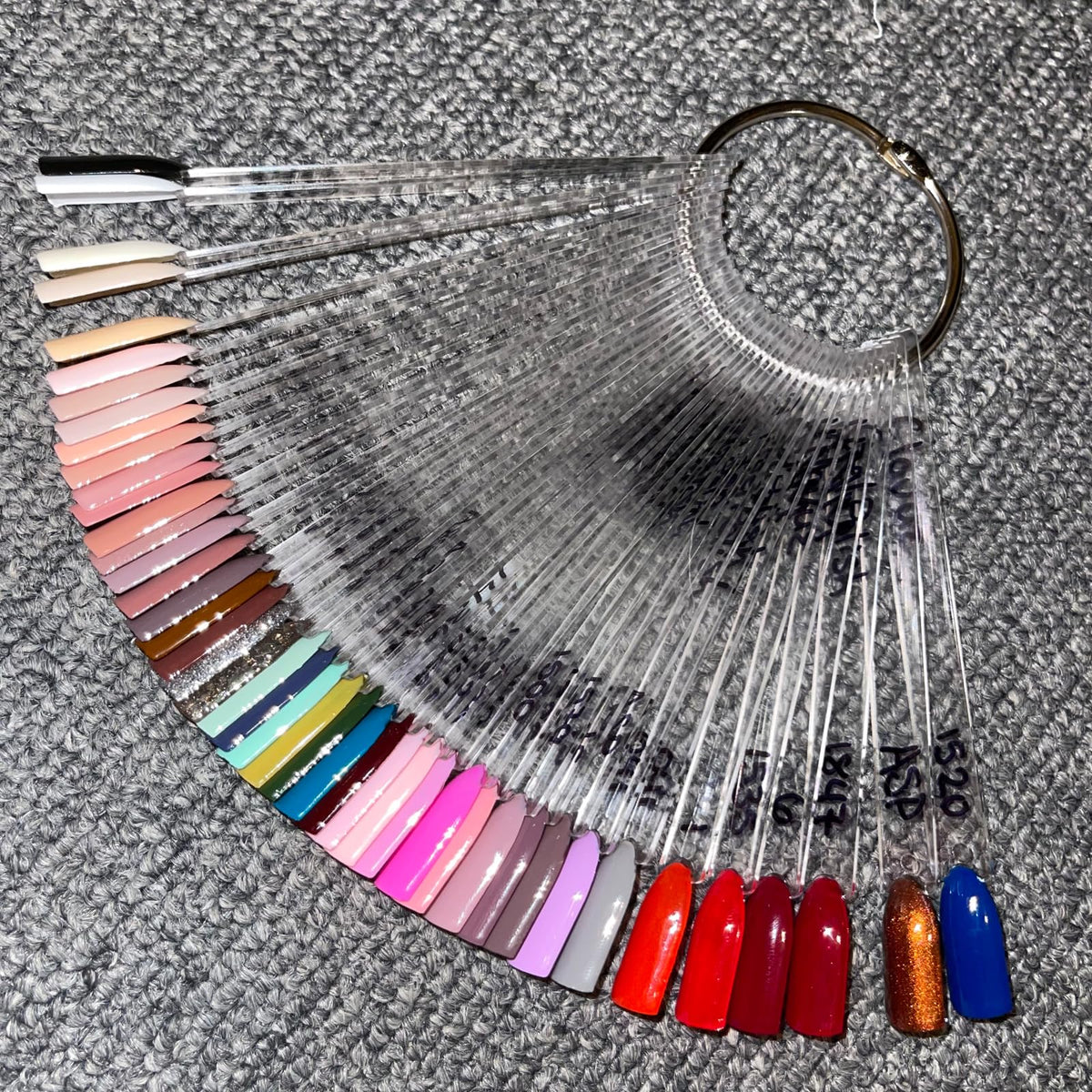 Transparent nail swatches showing color accuracy for manicure