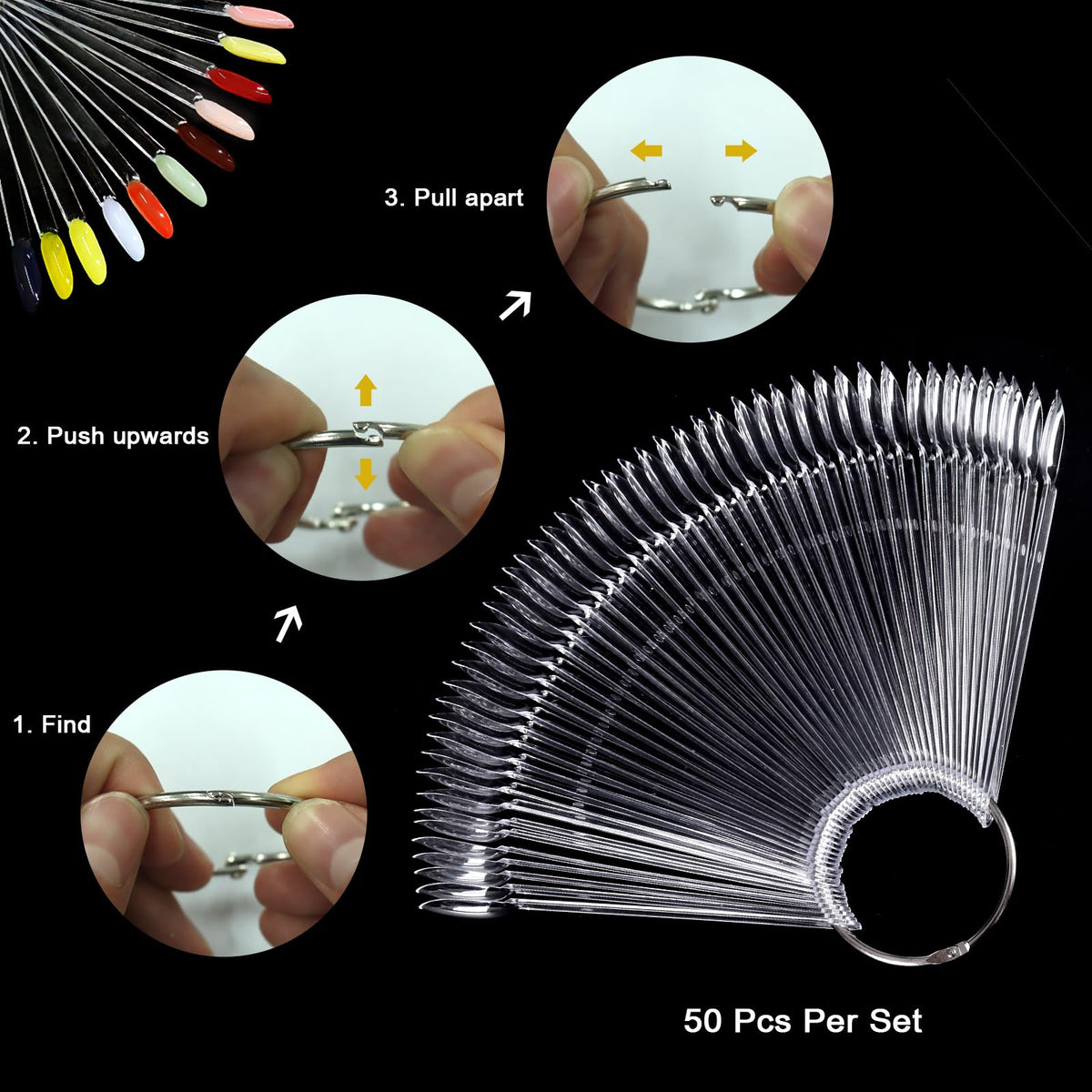 Allstarry brand nail swatch sticks in fan display format