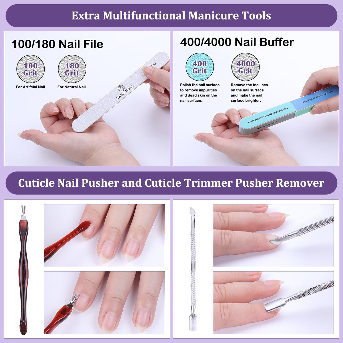 Sweet Trend nail extension kit components arranged