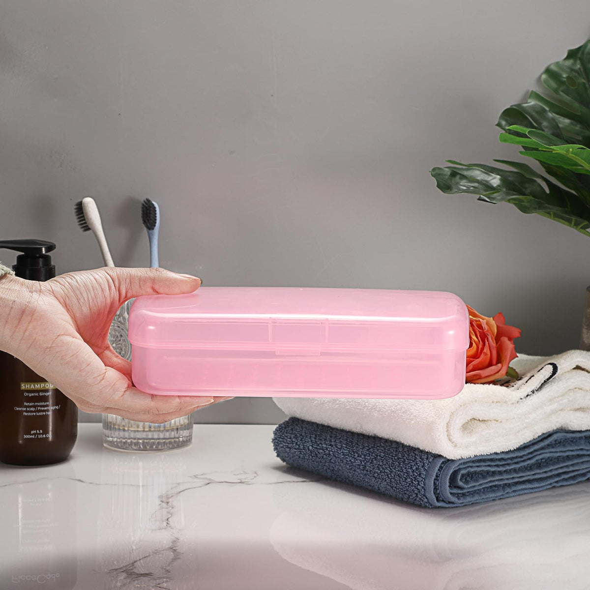 Transparent plastic sterilizing box for nail drill bits and tweezers