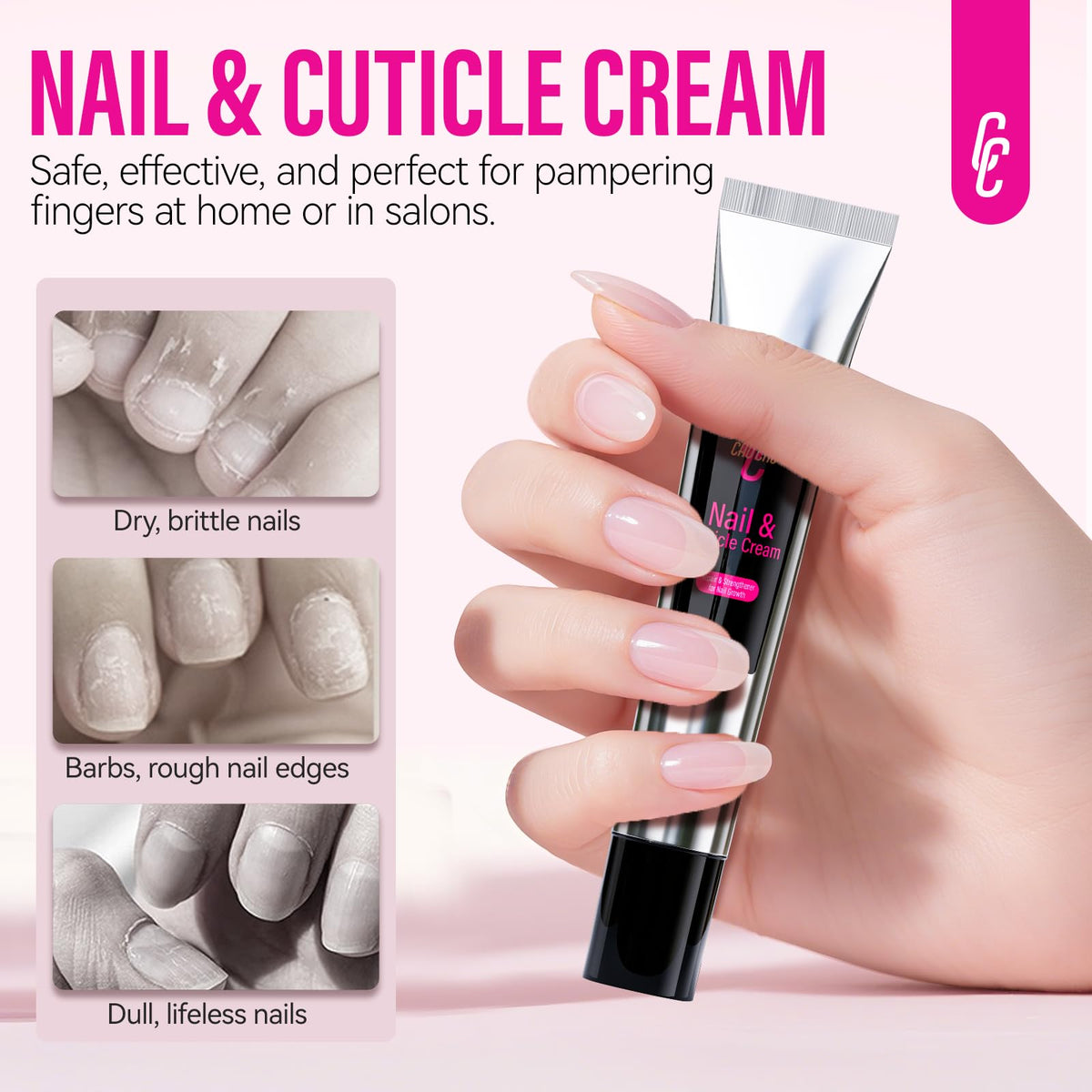 Applying Chuchu Cuticle Repair Cream to dry nails