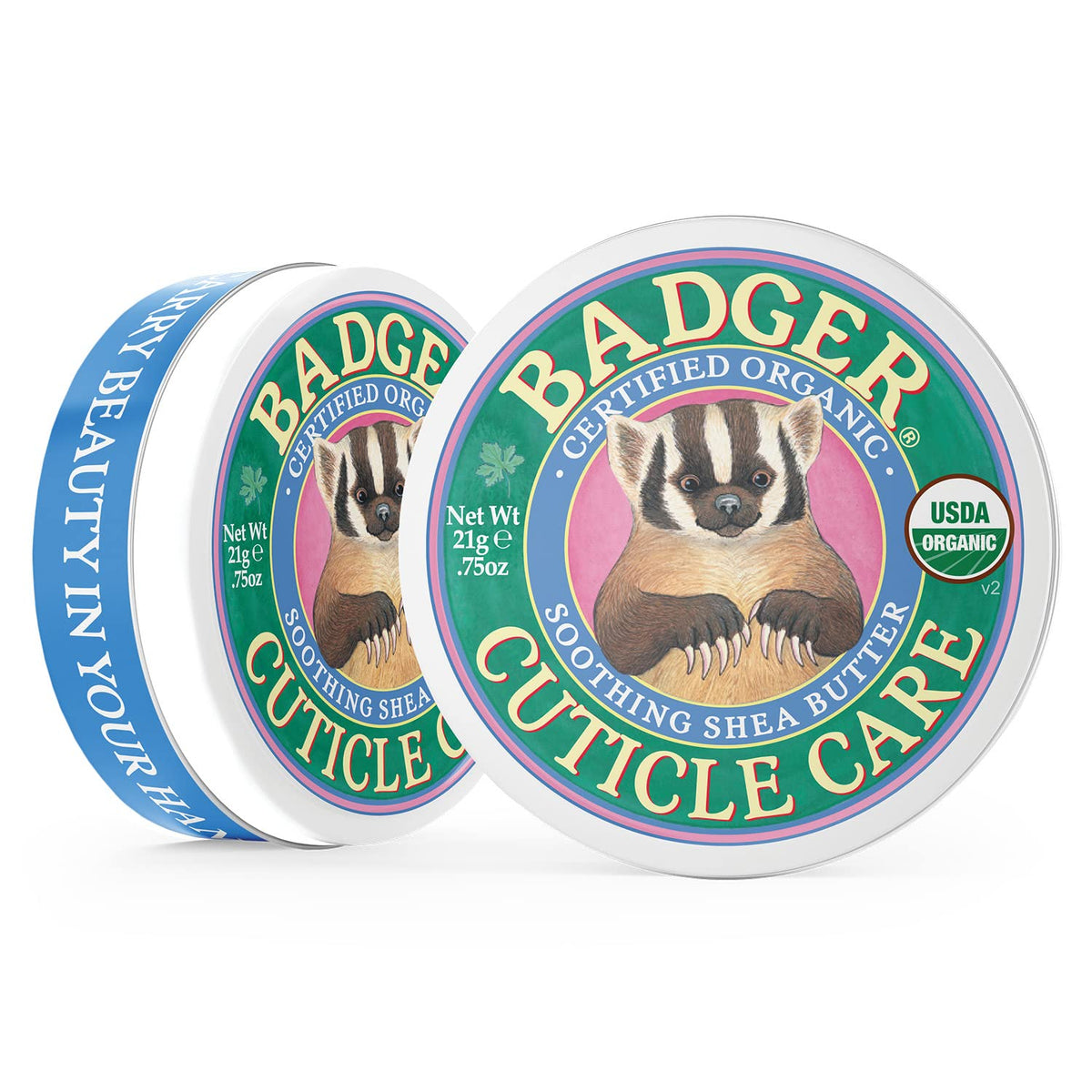 Badger cuticle balm with shea butter travel size tin