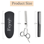 Fcysy premium stainless steel texturizing scissors showing the 28 V-shaped teeth details.