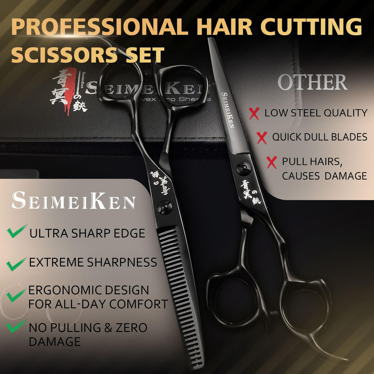 Smithking hair styling scissors and grooming combs laid out for salon use.