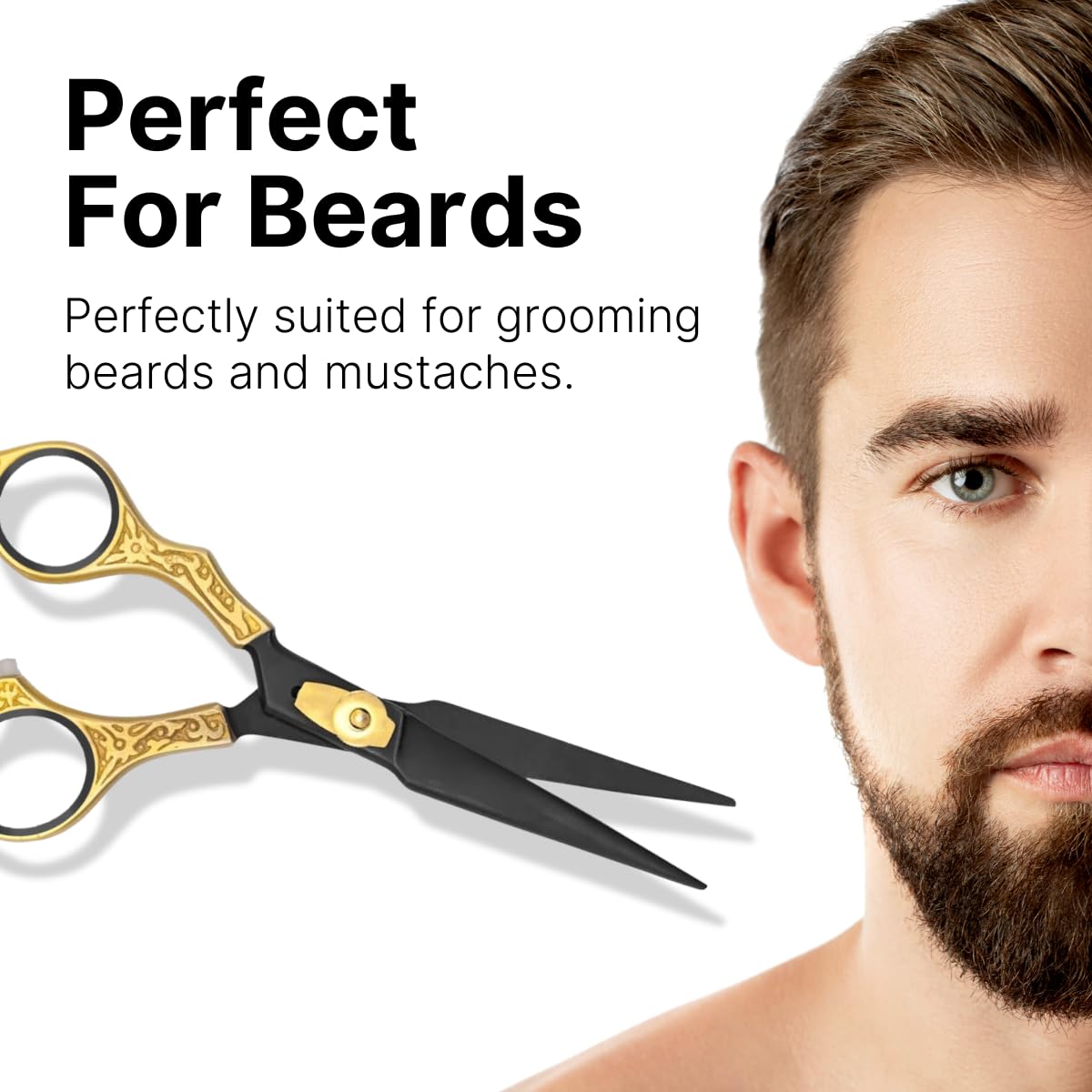 Full premium H&S grooming kit presentation featuring the golden hair cutting scissors resting inside the branded protective case.