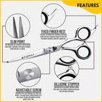STONLI lightweight silent hair scissors showing sharp carbon steel blade edge