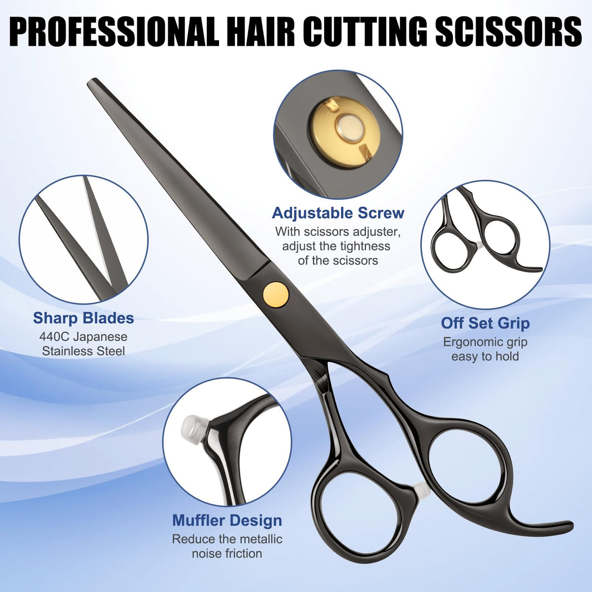 Premium barber thinning scissors with thirty teeth shown from a close up angle