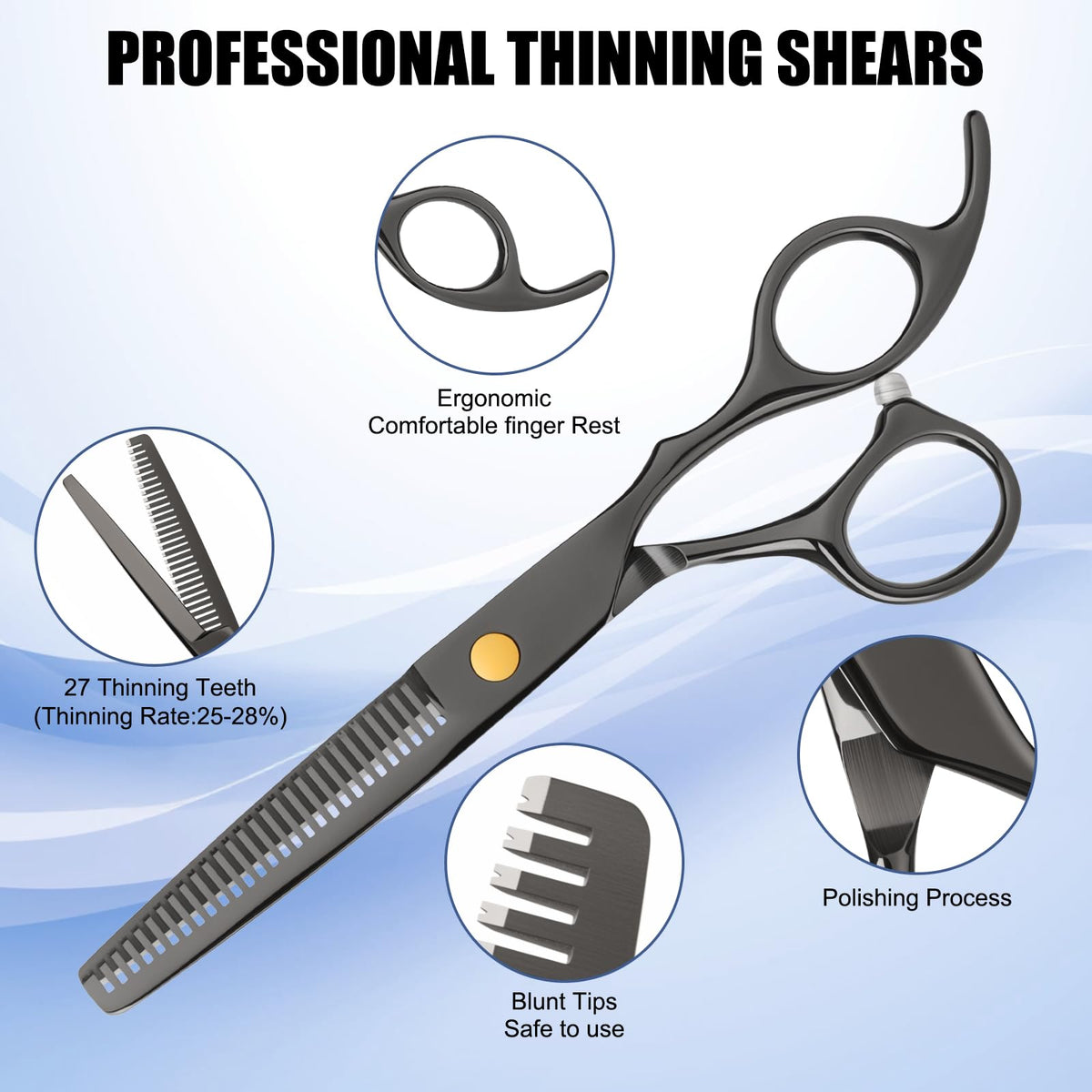 Complete WFOEJEJ haircutting accessories including combs hair clips and cleaning cloth flat lay