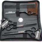 Smithking 7 inch black hair shears kit with straight razor