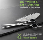 Side view of the premium Ruvanti stainless steel salon scissors for men and women.