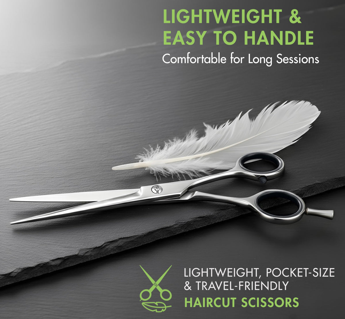 Side view of the premium Ruvanti stainless steel salon scissors for men and women.