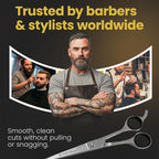 All purpose Krisp Shave Japanese stainless steel scissors displayed open to show blade precision.
