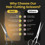 Side profile of the Krisp Shave barber scissors illustrating the sleek stainless steel texture and build.