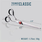 Everlong Tokko Katana 6.5 inch dual shear kit resting inside its protective leather case