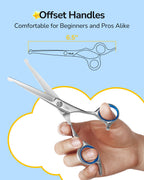ULG professional barber shears for kids side profile highlighting the razor edge.