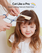 ULG kids hair scissors demonstrating the blunt protective rounded safety tip.