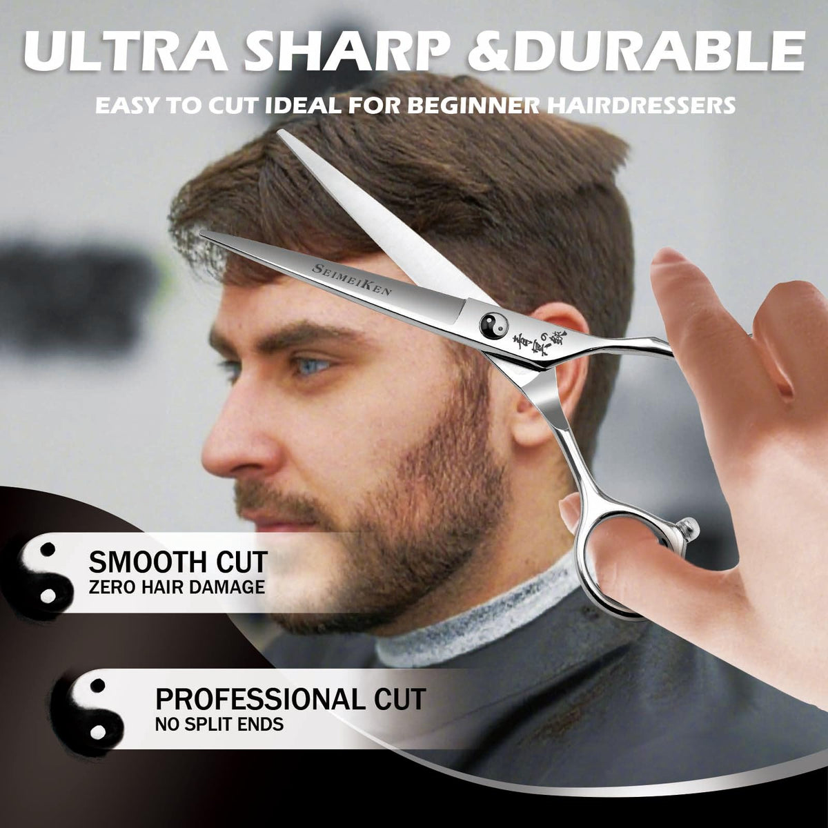 Side profile view demonstrating the lightweight and balanced construction of the professional styling scissors