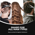 Professional barber utilizing the imported Japanese steel shears for a precise slide cutting technique