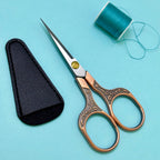 Small 5 inch beauty grooming shears with protective black leather pouches