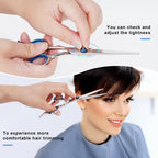 Ergonomic barber shears displaying comfortable finger rest design features