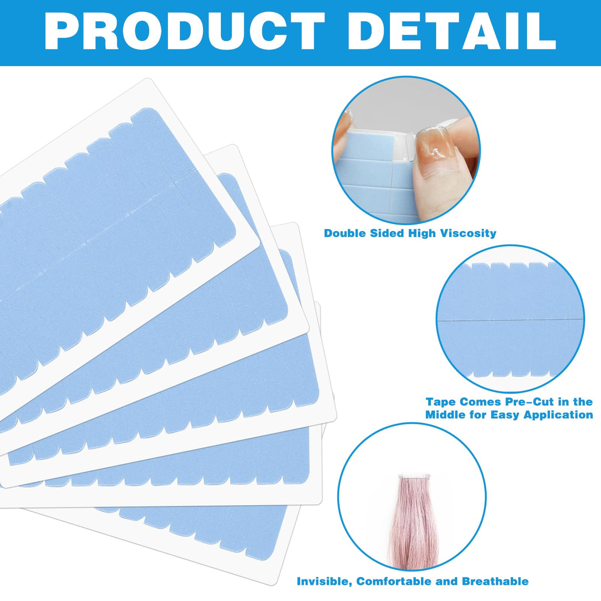 Canipha double sided hair tape sheets demonstrating the easy peel medical grade adhesive backing layer