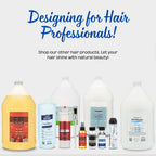 Side view of the professional hair system tape remover bottle detailing ingredients and manufacturing info.