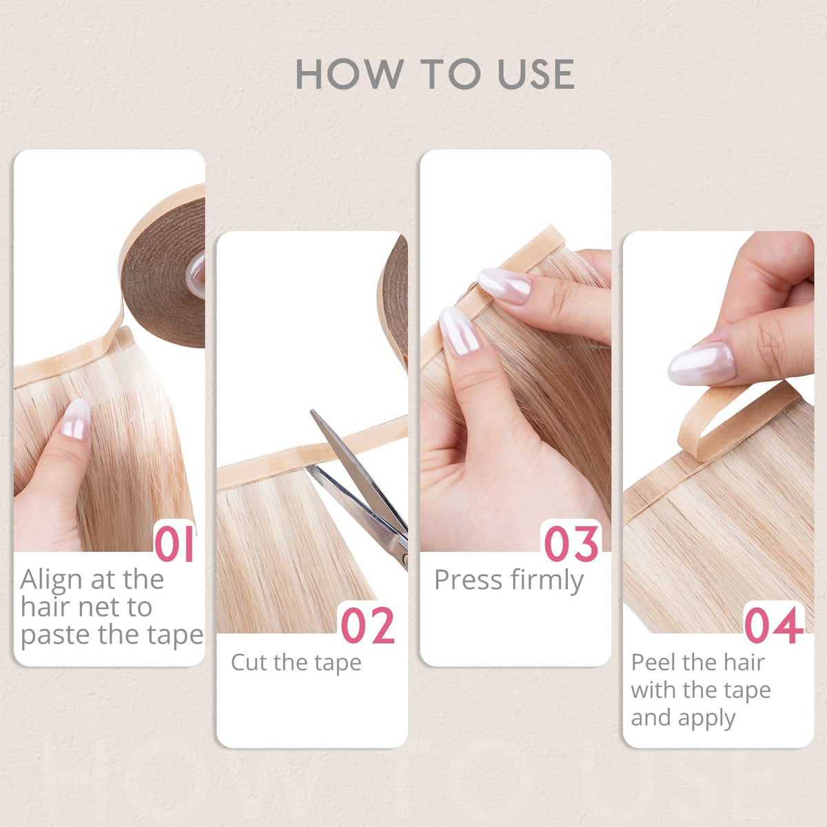 WENNALIFE transparent hair extension replacement tape applied cleanly on an extension weft