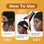 Luxfume hair protective liquid cap being applied as a damage control barrier for quick weaves.