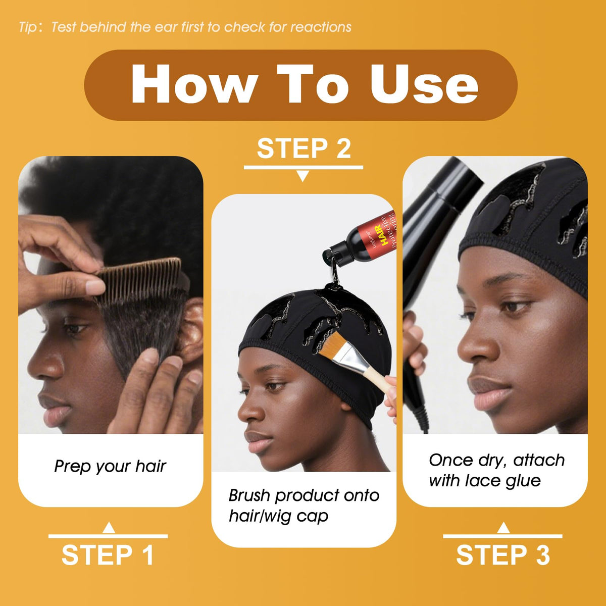Luxfume hair protective liquid cap being applied as a damage control barrier for quick weaves.