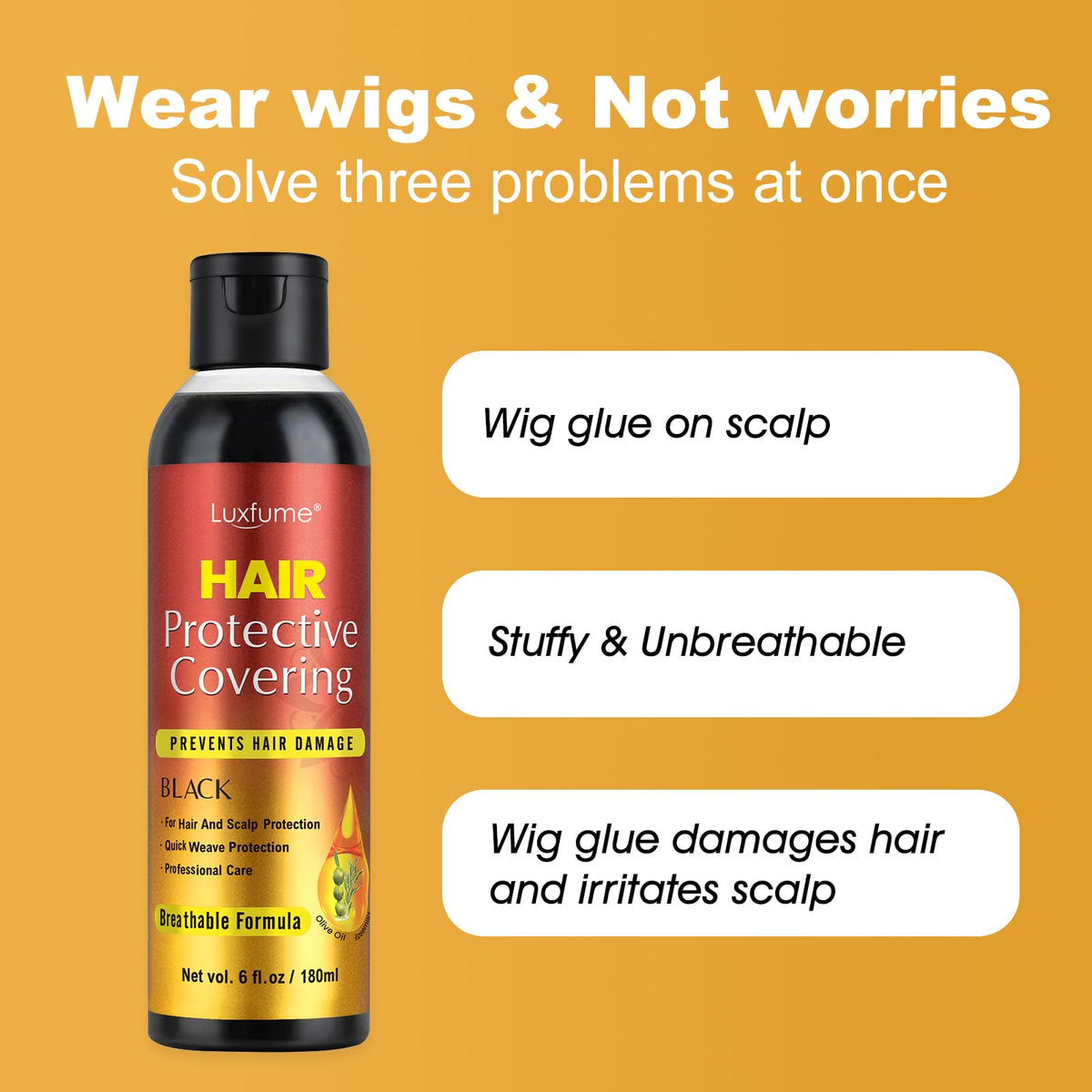 Luxfume protective shield showing the scalp protection application under a stocking wig cap.