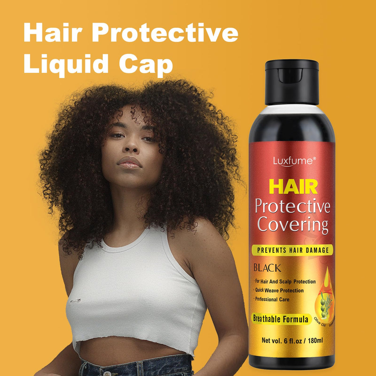 Back label of Luxfume quick weave shield detailing usage instructions for hair protection.