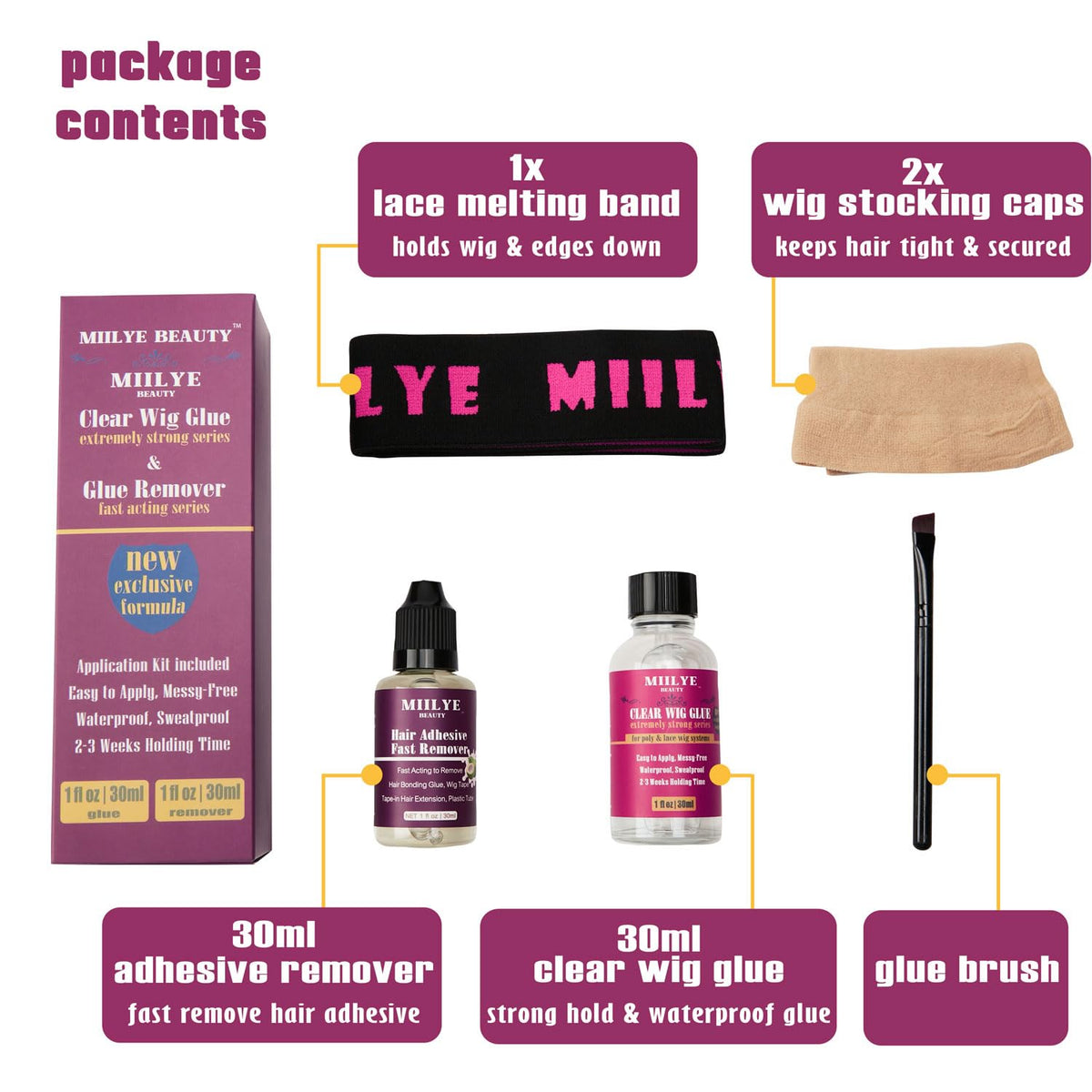 Close up view of the transparent skin safe lace adhesive showing the anti whitening formula