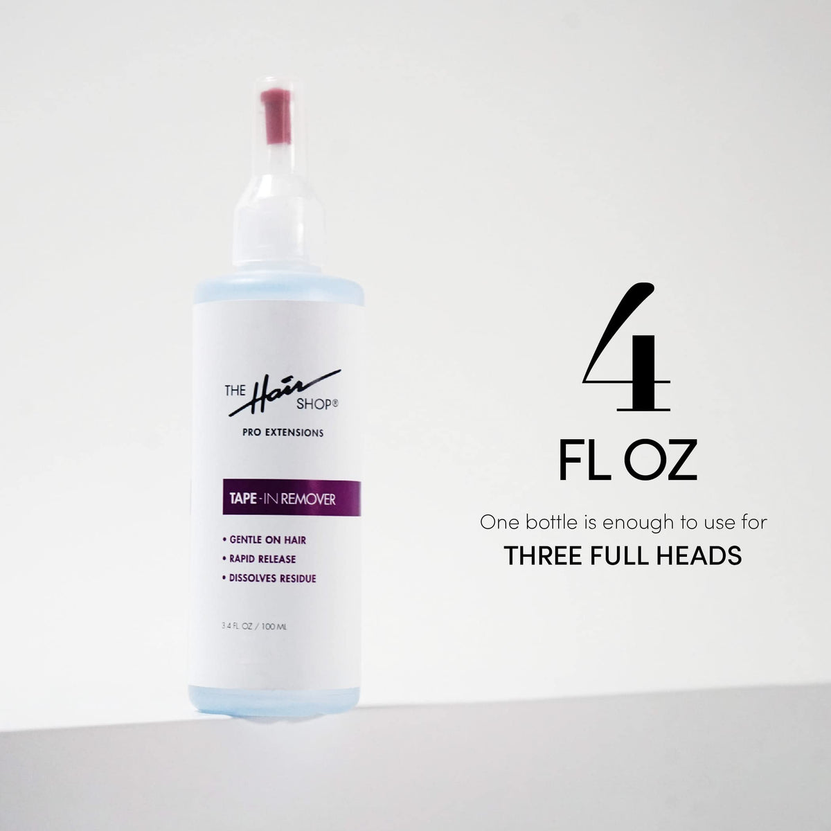 Professional hair extension removal tool bottle showing safe residue free formula