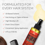 Walker Tape wig glue remover spray highlighting the directions for hair patch maintenance.