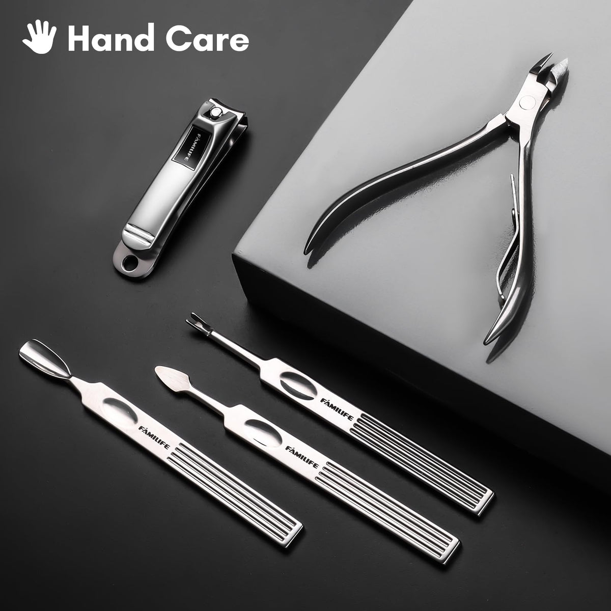 Open leather travel case with organized professional grooming tools