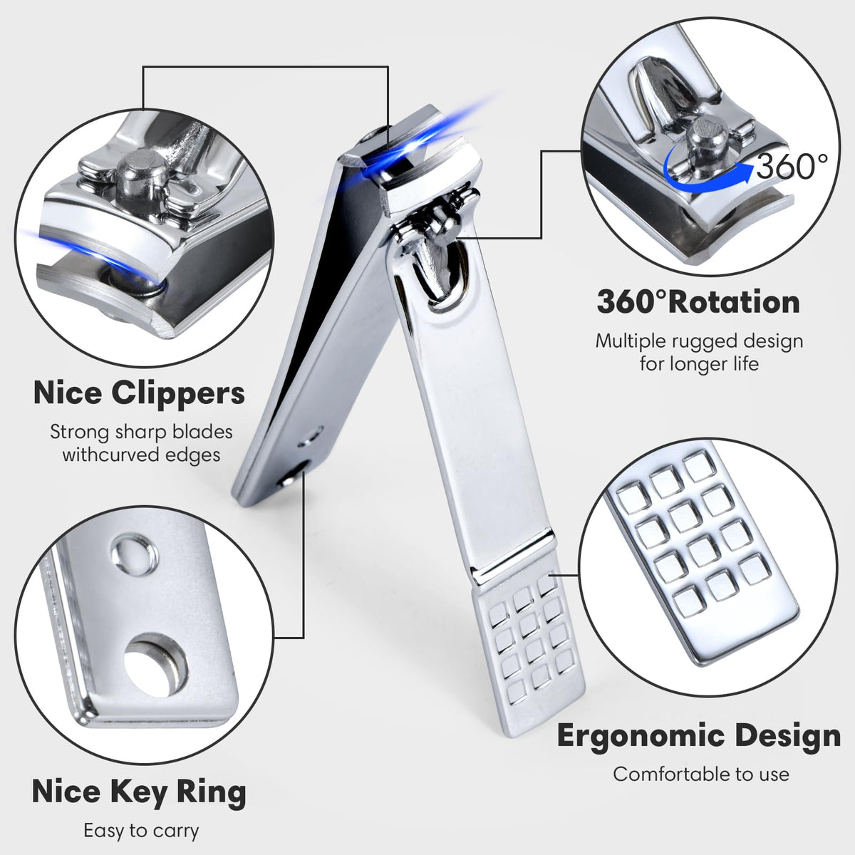 Stainless steel nail clipper tools inside travel case