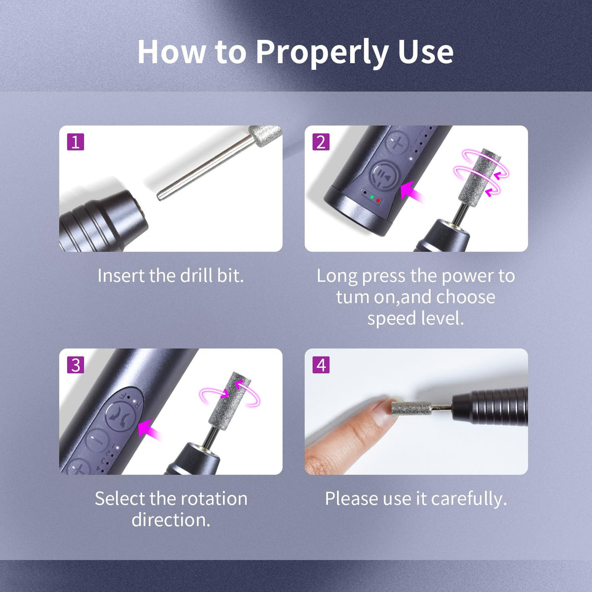 Professional manicure set with 6 interchangeable metal bits