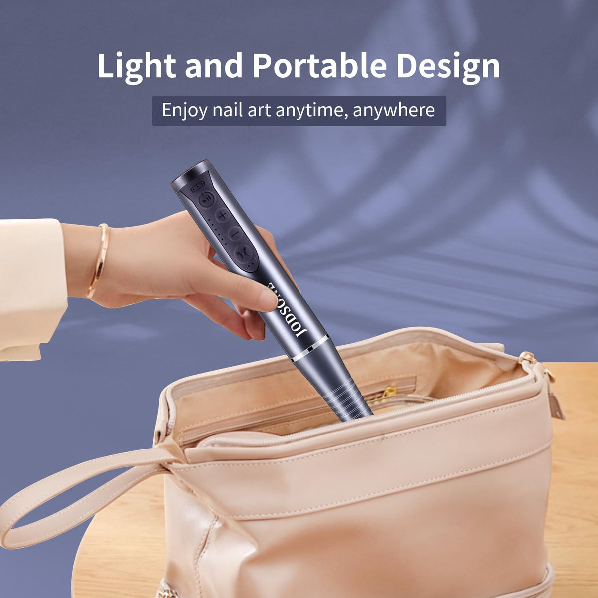 Compact pink electric nail drill and accessories